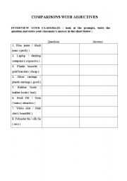English worksheet: Comparisons with Adjectives