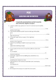 English Worksheet: Gerunds and infinitives - transformation sentences