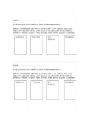 English worksheet: classify words