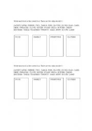 English Worksheet: classify the words 