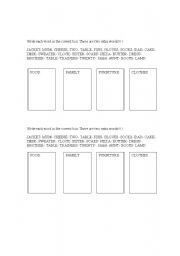 English worksheet: classify the words 