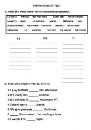 English Worksheet: Prepositions of time