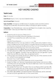 English Worksheet: GAME: Key word Casino - teachers notes