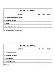 English worksheet: Scattergories