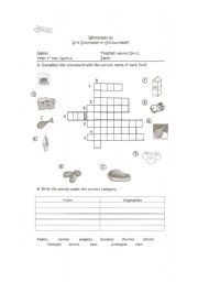 English Worksheet: COUNTABLE AND UNCOUNTABLE FOOD 