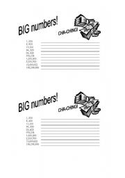 English Worksheet: Big Numbers worksheet