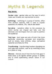 English Worksheet: Myths and Legends Key Terms