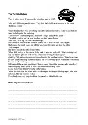 English Worksheet: The Terrible Mistake