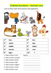 English Worksheet: Ordinal numbers