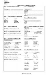 English worksheet: test for 6 th grade
