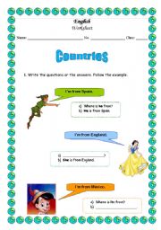 English worksheet: Countries worksheet part 1