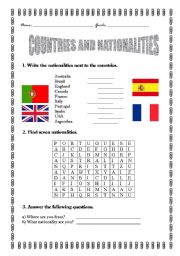 English worksheet: countries and nationalities