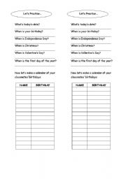 English worksheet: Practicing dates and ordinal numbers