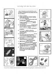 English Worksheet: A day of An Alien- (Daily routine)