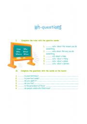 English Worksheet: Wh-questions