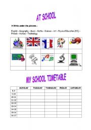 English Worksheet: my school timetable
