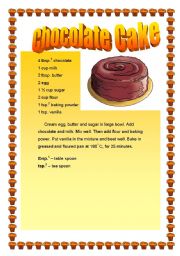 English Worksheet: CHOCOLATE CAKE