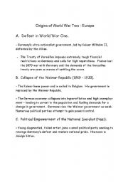 English worksheet: Origins of World War II