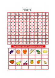 English Worksheet: FRUITS WORDSEARCH