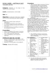 English Worksheet: Down Under - Australia Quiz TN