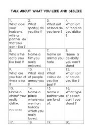 Likes and dislikes boardgame - ESL worksheet by kate62