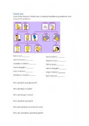 English Worksheet: The Simpsons family tree
