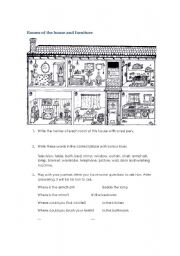 English Worksheet: Rooms of the house and furniture