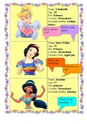 English Worksheet: DISNEY PRINCESSES - make an interview