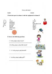 English worksheet: sports & present continuous