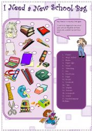 English Worksheet: school objects and a puzzle/ naz from JAM family