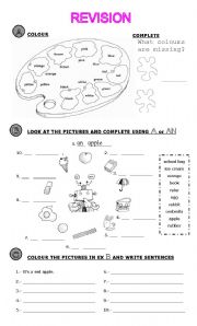 English Worksheet: Revision of COLOURS and indefinite article a / an