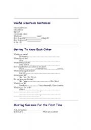 English Worksheet: Useful classroom sentences