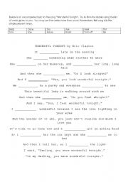 English worksheet: present simple - wonderful tonight lyric