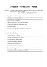 English worksheet: present continuous tense