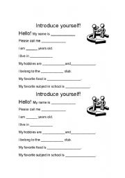 English Worksheet: Introduce yourself cards for students