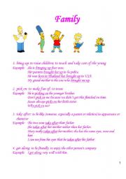 English worksheet: Two Word Verbs -- Family
