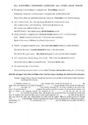 English Worksheet: All - eveything - everybody - everyone - All - every - each - whole