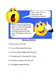 English worksheet: boring sentences