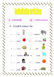 English Worksheet: indefinite articles