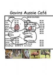 English Worksheet: Gavins Aussie Cafe Menu