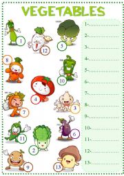 worksheet about vegetables