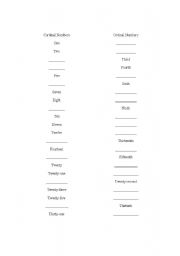 English worksheet: Cardinal and Ordinal Numbers