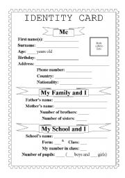 English Worksheet: Identity Card