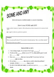 English Worksheet: Any, some, anything, something