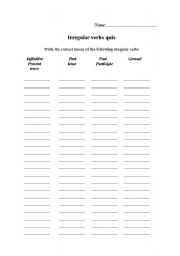 English worksheet: FORM FOR IRREGULAR/REGULAR VERBS QUIZ