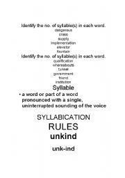 English worksheet: lesson on syllables