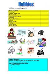 Worksheet hobbies