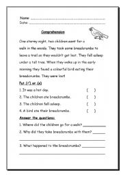 English Worksheet: Comprehension