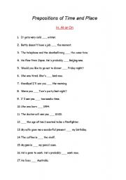 English Worksheet: Prepositions of Time and Places