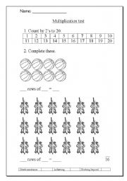 English worksheet: multiplication test